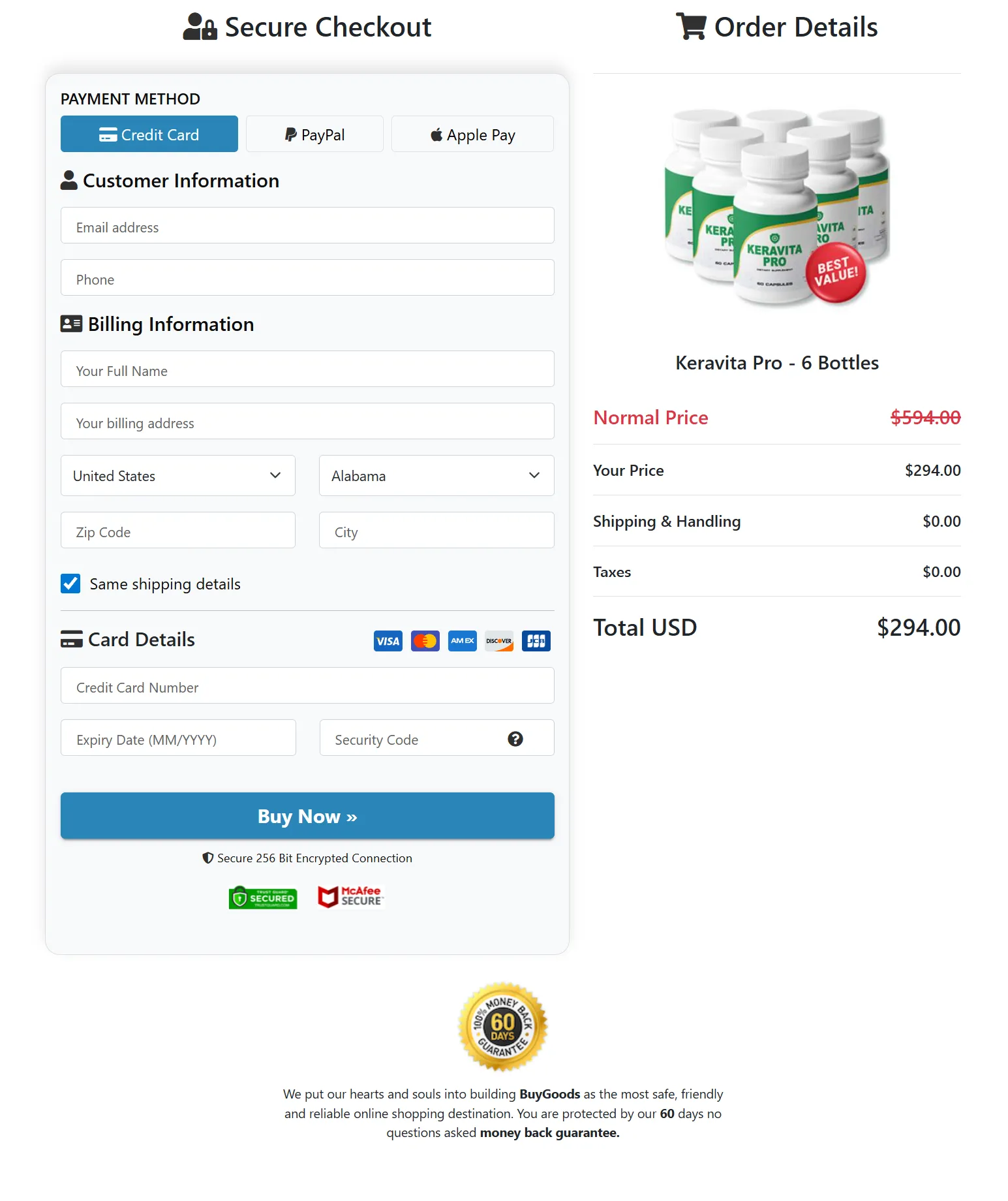 Keravita Pro Secure Checkout Page